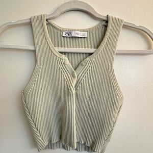 Zara Green Ribbed Crop Tank Top